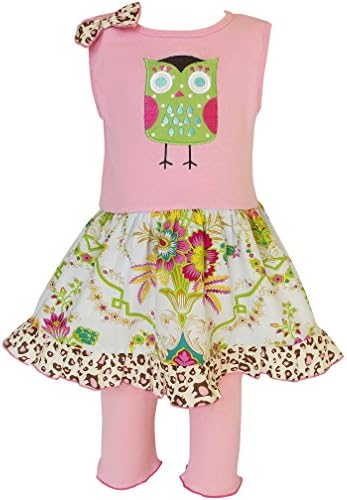 AnnLoren Baby Girls 24 MO Spring Floral Owl Dress &amp; Legging Capri Spring Outfit
