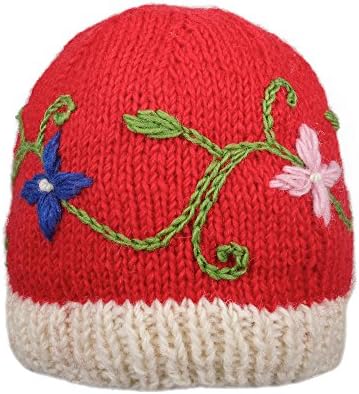 Maha Bodhi Winter Beanie Hat With Internal Fleece ~ Cool Wool 100% Hand Knitted & Embroidered