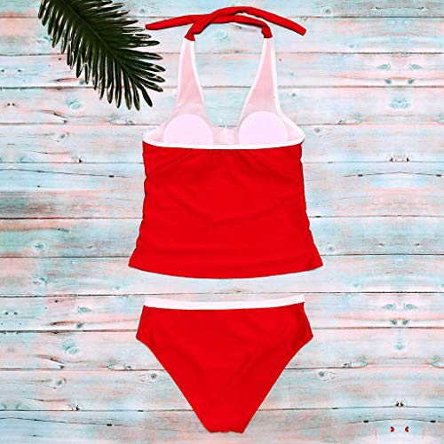 SSYUNO Women High Waisted Hanging Neck Bikini Swimsuit Two Piece Bathing Suit Top with Swim Bottom Bathing Suit Red - Thumbnail 2