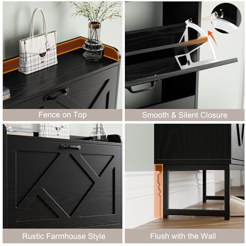 Nicetree Shoe Cabinet with 2 Flip Drawers, Narrow Shoe Storage Cabinet with Metal Legs, Freestanding Slim Shoe Organizer Cabinet for Entryway, Hallway, Foyer, Black