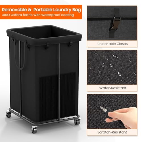 Rolling Laundry Hamper with Wheels – 150L Laundry Basket with Removable Bag & Sturdy Metal Frame, Large Tall Dirty Clothes Hampers for Bedroom, Laundry Room, Apartment, Dorm – Black