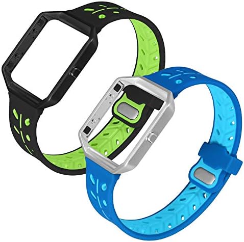 ESeekGo Compatible with Fitbit Blaze Bands Sport, 2 Pack Soft Silicone Breathable Replacement Wristband with Metal Frame Compatible with Fitbit Blaze Fitness Watch Bracelet (No Tracker)