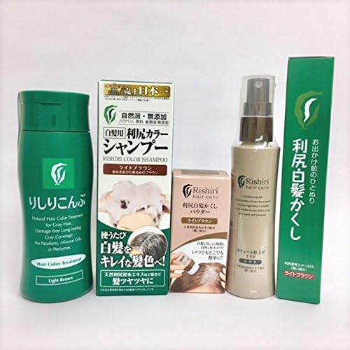 Rishiri Color Shampoo Light Brown (6.8fl oz) + Color Stick Light Brown (0.7oz)+ Color Treatment Light Brown (7.05oz) + Hair Volumizing Mist (2.7fl oz) + Hair color powder Light Brown (0.3oz) Set