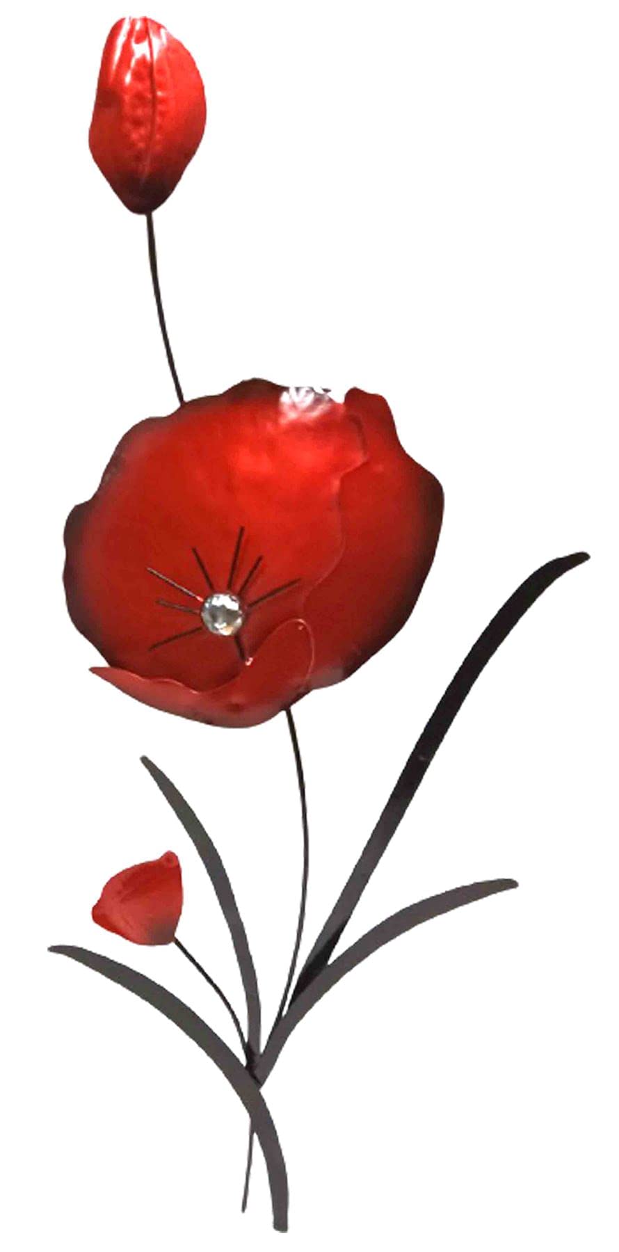 SK Style Red Poppy Stem Metal Wall Art Flower Wall Sculptures For Home Or Garden