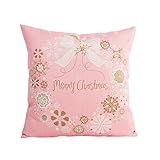 Challyhope Merry Christmas Romantic Lovely Throw Pillow Cases Linen Sofa Cushion Cover Home Decor Pillow Shell (Pink E)