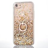 iPhone 6s Plus Case,DAMONDY Cute 3D Moving Rhombus Diamond Stars Bling Liquid Glitter Floating Slim Soft Frame Hard Back Cover with Ring Holder Kickstand Case for iPhone 6 Plus 6s Plus-Diamond Gold