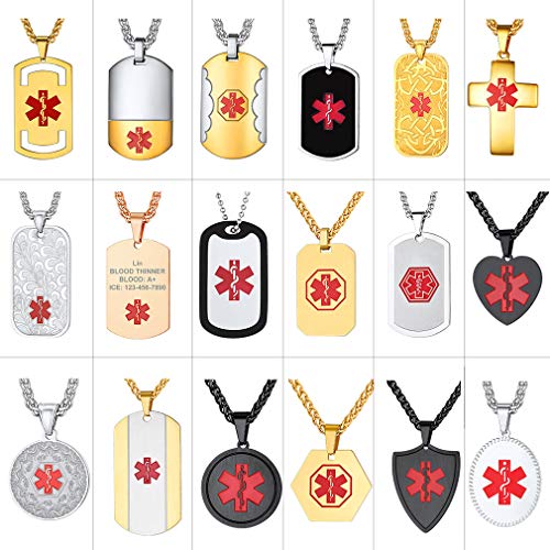 Supcare Heart Necklace Alert ID Alert Jewelry Stainless Steel Black Plated, Women/Men/Kids Medical Tag Necklace Emergency Identification Necklace Jewelry