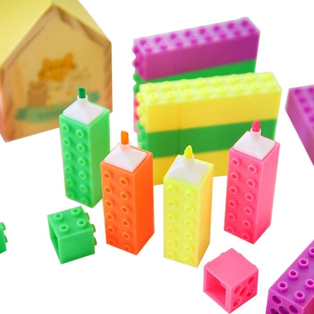HengYue 12 Pcs Children's Doodle Building Blocks Highlighter Puzzle Square Shape Marker Pen for Child Girl Boy Adult Student