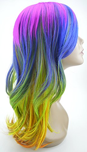 Leyee Women Colorful Rainbow Long Wavy Wig Full Kanekalon Fiber Synthetic Hair Costume Wigs for Cosplay/Party