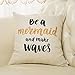 Fjfz Be a Mermaid and Make Waves Motivational Sign Inspirational Quote Cotton Linen Home Decorative Throw Pillow Case Cushion Cover with Words for Sofa Couch, Gold Glitter and Black, 18