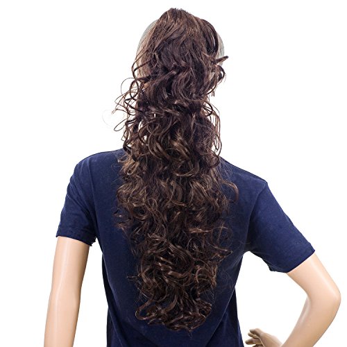SWACC 24-Inch Long Messy Curls Claw Clip Ponytail Extensions Synthetic Clip in Drawstring Curly Ponytail Hairpiece Jaw Clip Hair Extensions (Black Auburn Mixed-1B/33)