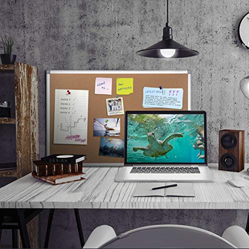 Cork Bulletin Board, 24 x 36 Aluminum Framed Notice Board Wall Mounted with Pins for Home, Office and School