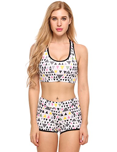 Ekouaer Women痴 Sports Padded Racer Back Tankini Swimsuit (White, L)