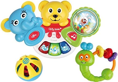 KAWO Baby Toys Musical Learning Toys 5 Pcs Animal Rattle with Music and Light