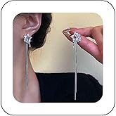 Erimberate Bohemian Crystal Star Chain Dangle Earrings Long Star Tassel Chain Drop Earrings Silver Hollow Cz Star Earrings Small Rhinestone Star Stud Earrings Jewelry for Women Gifts