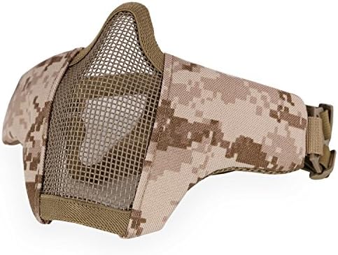 RJXuan Foldable Half Face Mesh Mask Military Style Comfortable Adjustable Tactical Lower Face Protective Mask Desert Digital AOR1