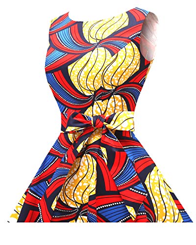 Hanpceirs Women's Boatneck Sleeveless Swing Vintage 1950s Cocktail Dress RedYellowBlue 3X - Thumbnail 5