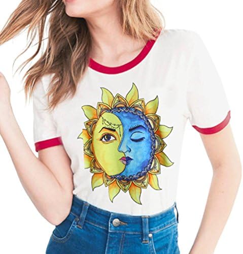 Yuanu Women Comfortable Breathable Short Sleeve Round Neck Slim Tops Couple Large Size Casual T-Shirt with Printing About Stranger Things