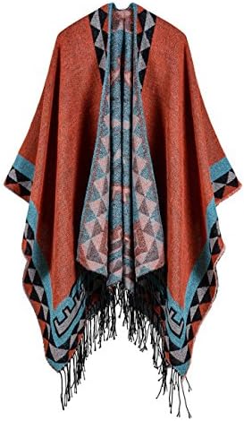 Hiwil Womens Knitted Cashmere Reversible Wrap Shawls Blanket Ponchos Cardigans Capes Coat Sweater