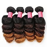 Allove Hair 8A Ombre Brazilian Loose Wave 4 Bundles Virgin Remy Human Hair Weave 1b/4/27 Ombre 3 Tone Color Human Hair Extensions
