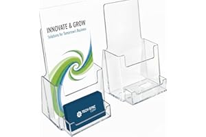 Azar Displays 252922-2PK Counter Trifold Brochure Holder with Business Card Pocket, 2-Pack, Clear