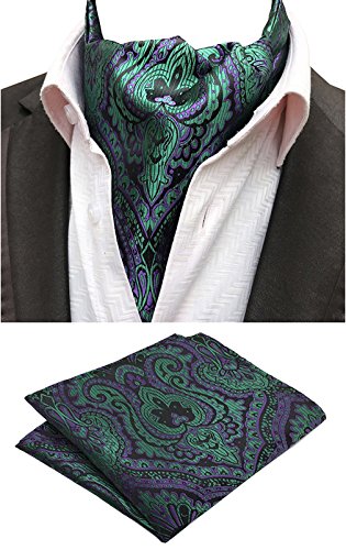 MOHSLEE Mens Green Purple Floral Cravat Necktie Suit Ascot Tie Pocket Square Set