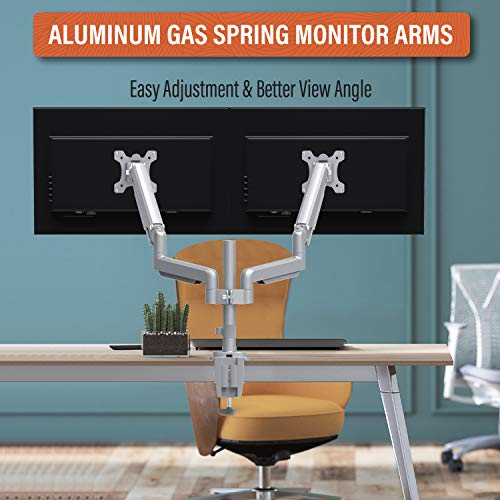 PUTORSEN® PC Dual Monitor Arm - Aluminum Ergonomic Height-Assisted Full Motion Heavy Duty Double Arm Desktop Clamp Mount for 17–32” Screens VESA 75 to 100mm Weight up to 9kg (USB3.0 & Audio Ports)