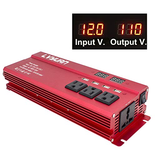 Cantonape 1000W/2000W(Surge) Car Power Inverter DC 12V to 110V AC with 4 Outlets, 4 USB Ports and Input/Output LED Display