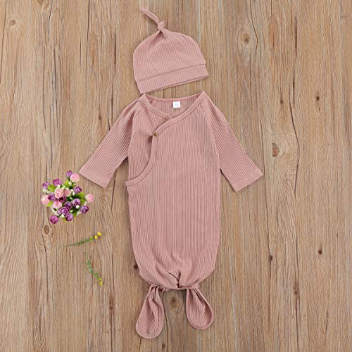 Newborn Infant Baby Girl Boy Gowns Sleeping Bag Pajamas Coming Home Outfits Swaddle Blanket Cotton Nightgown Sleepwear (M-Ribbed Sleeping Bag Pink, 0-6 Months)