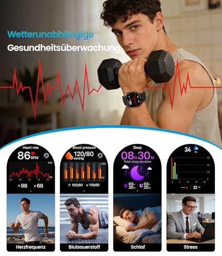 Reloj Inteligente Hombre 2026 con Llamada, Gran pantalla HD de 1,7'' con Batería de 800 mAh, Luz LED, Mide Sueño y Ritmo Cardíaco, 100+ Modos Deportivos, Smartwatch IP68 para Android e iOS, Negro-Rojo