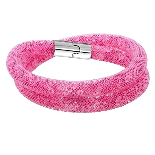 A-Ha - Stardust Crystal Mesh Bracelet / Necklace - Magnetic Clasp - Pink Sparkle