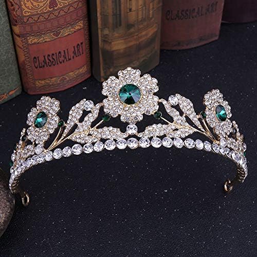 Bridal crown Wedding Royal Tiara Crown Bridal Crystal Tiara Crown For Pageant Wedding Bridal Beauty Contest Prom Party Wedding ball rhinestone crown headdress ( Color : Green , Size : 15*4.8cm )