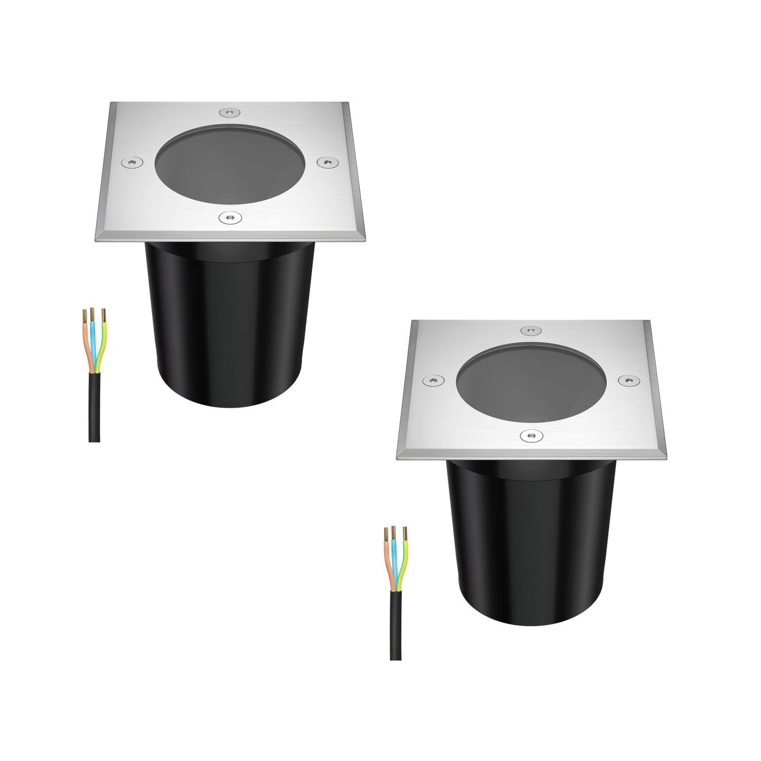 ledscom.de 2 pcs. Ground recessed Light RELI for Outdoors, IP67, Stainless Steel, Angular, 11 x 11cm, 1x GU10 max. 15W