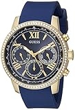 GUESS Women's U0616L2 Sporty Gold-Tone Stainless Steel Watch with Multi-function Dial and Blue Strap Buckle