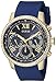 GUESS Women's U0616L2 Sporty Gold-Tone Stainless Steel Watch with Multi-function Dial and Blue Strap Buckle
