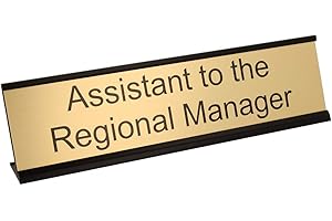 EXCELMARK Assistant to the Regional Manager Desk Plate – 2” x 8” Novelty Name Plate – Gold Name Plate with Black Desk Holder