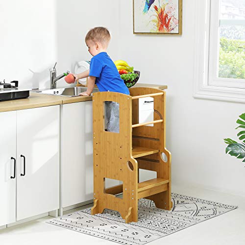 ADORNEVE Kitchen Helper Stool for Toddlers with Safety Rail, Height