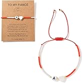 SHINUS BOHO Cute Heart Initial A-Z Beaded Adjustable Bracelet for Women Men,Handmade Boho Red White Beads String Statement Romantic Jewelry Birthday Gift Friendship