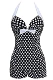 50s Retro Vintage One Piece Elegant Bow Front Polka Dot Monokinis Swimsuit