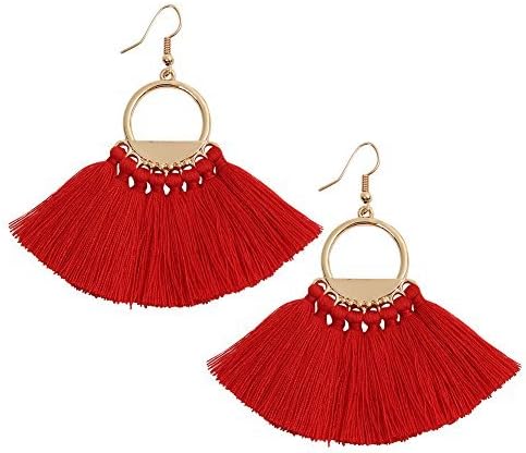 Bohemia Tassels Dangle Earrings Ethnic Fringe Eardrop Red