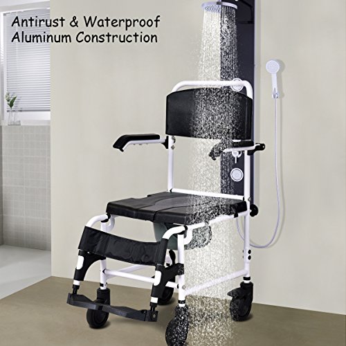 Giantex Shower Wheelchair Over Toilet with Commode Lift Arms Bathroom