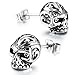 INBLUE Men's Stainless Steel Stud Earrings CZ Silver Tone White Red Skull