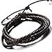 COOLSTEELANDBEYOND Hand-Made Mens Brown Braided Leather Bracelet Multi-Strand Genuine Leather Wristband Wrap Bracelet