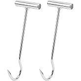 TWZKXC 12 Inch T-Handle Meat Boning Hook, 2 Pack T Meat Hooks, T Handle Meat Boning Hook, Curved T Shaped Hooks for Kitchen Butcher Shop Restaurant BBQ Tool, Silvery, High Strength