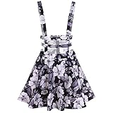 Bluetime Women High Waist Hollow Out Pleated Floral Print Suspender Braces Skirt
