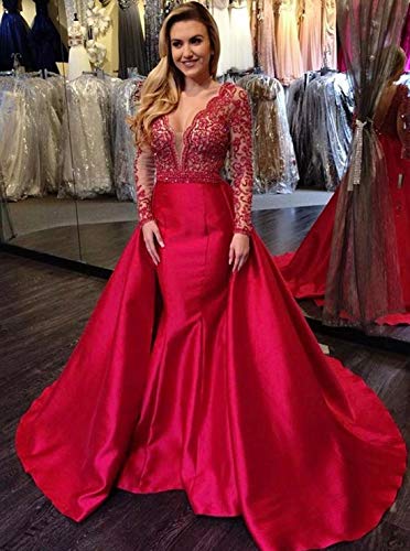 red beaded prom dress