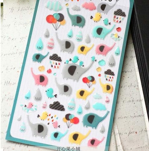 DzdzCrafts 2 Sheets DIY Cute Cartoon Kawaii Animal Elephant 3D Dimensional PVC Decorative Diary Album Calendar Adhesive Sticker Scrapbooking Craft