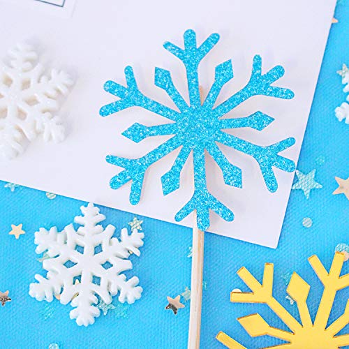 HansGo Snowflake Cupcake, 40PCS Christmas Cupcake Toppers Frozen Snowflake Cake Toppers Picks Glitter Winter Decorations