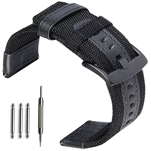 Otopo 24mm Watch Bands Premium Nylon Woven With Leather