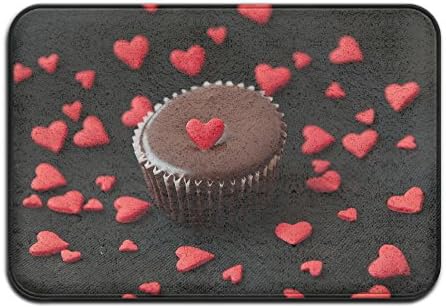 Yangaaaa Red Love Cake Heart Outdoor Rubber Mat Front Door Mats Porch Garage Large Flow Slip Entry Carpet Standard Rug Home 23.62" 15.74"
